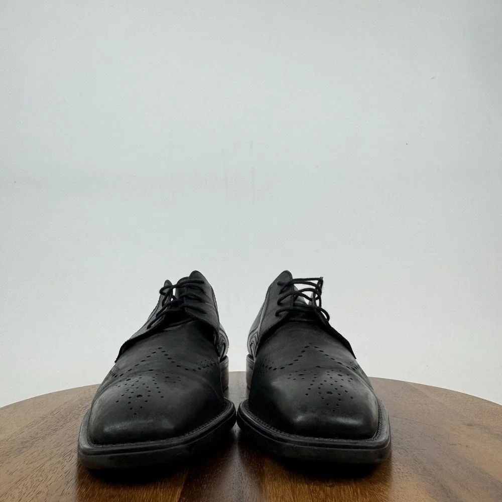 Mens Fosco Black Leather Wingtip Square Toe Formal Brogue Dress Shoes Size EU 44